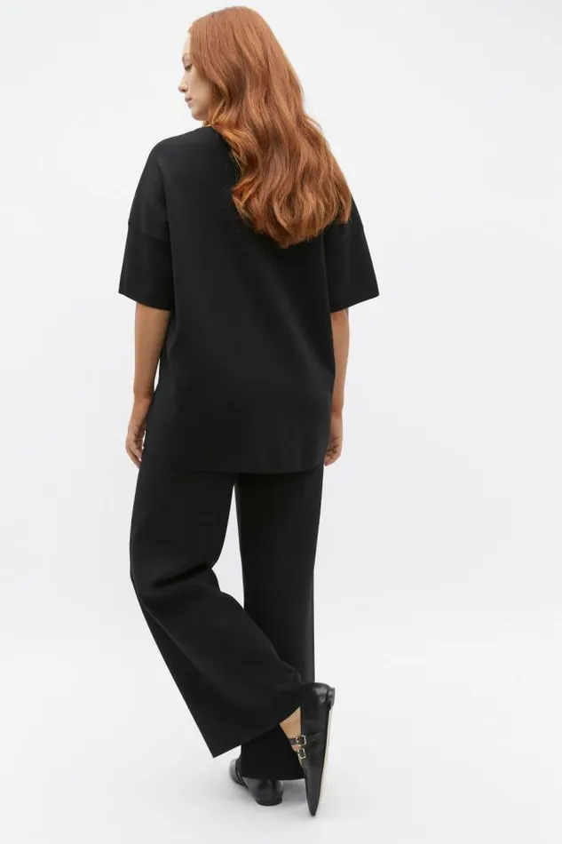 Women Knitwear and Sweaters Seed Heritage Crepe Knit Wide Leg Pant Black