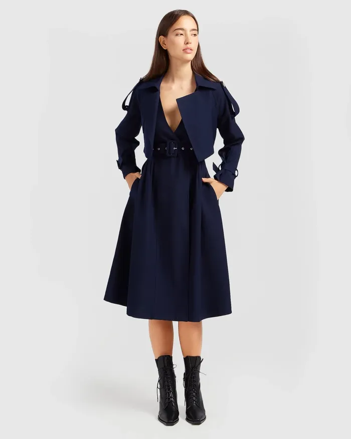 Women Manhattan Cropped Trench 8211 Navy Coats and Jackets Belle and Bloom