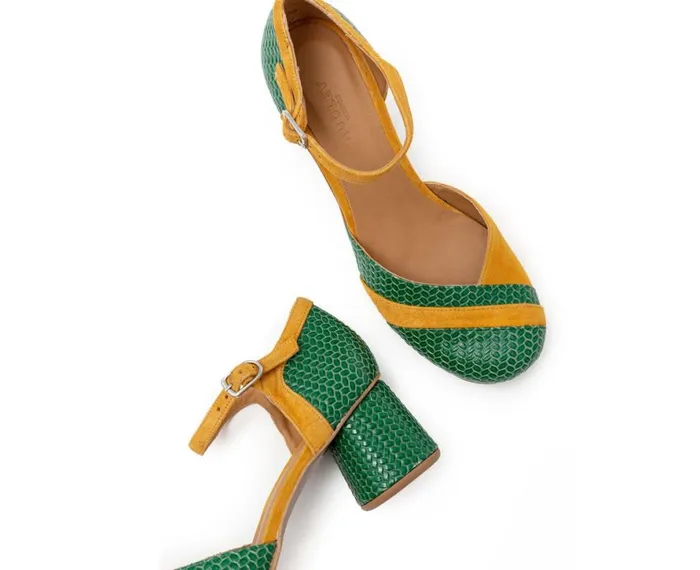 Women Medium Heel Audley Shoes Medium Heel Leather Shoe Hiba Green
