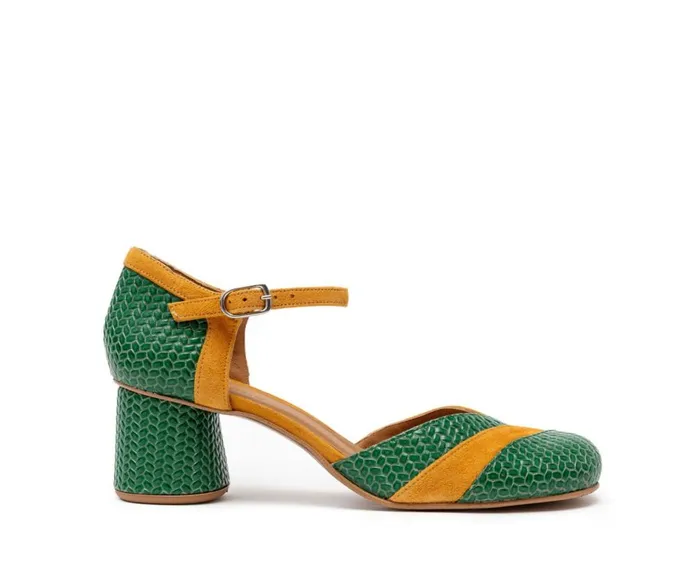 Women Medium Heel Audley Shoes Medium Heel Leather Shoe Hiba Green