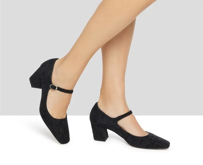 Women Medium Heel Audley Shoes Mid Heel Leather Shoe Klara Black