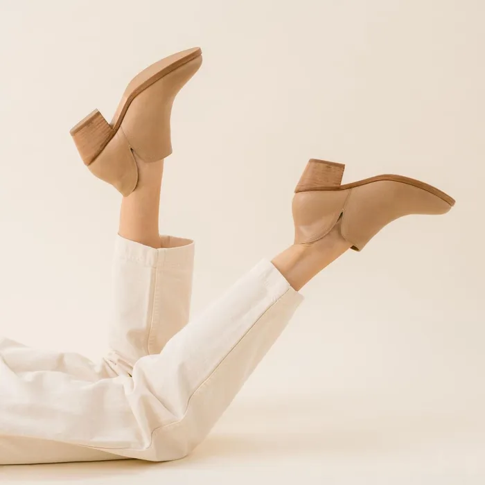 Women Mia Everyday Ankle Bootie Almond Nisolo Heels