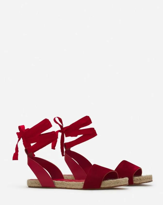 Women Sandals and Mules Lanvin Domra Flat Suede Sandals Carmine Red Women Sandals and Mules Lanvin Domra Flat Suede Sandals Carmine Red