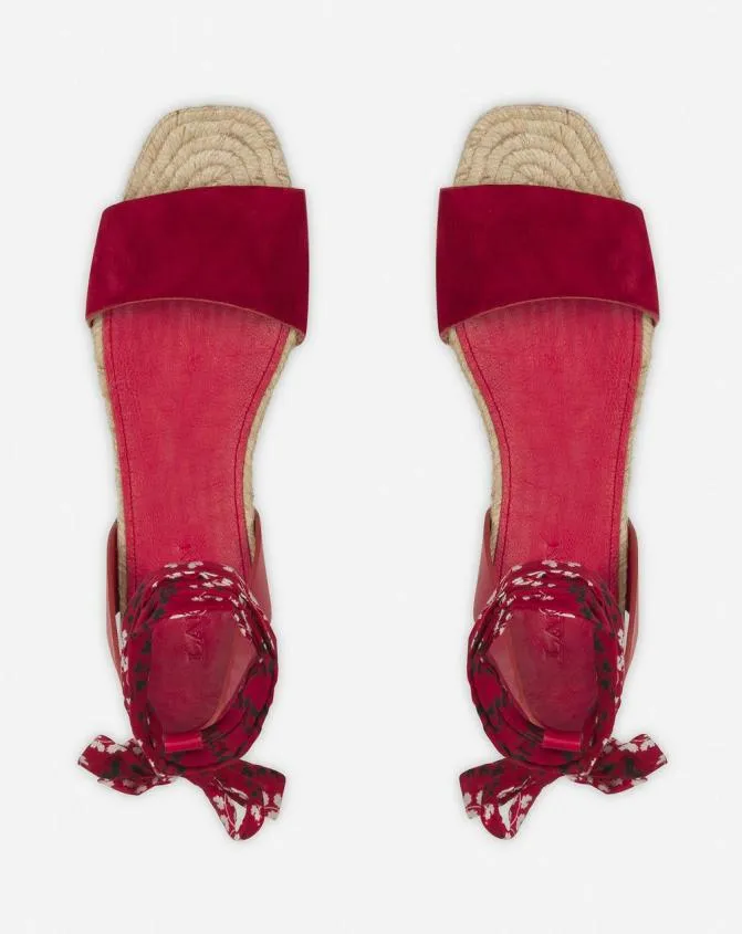 Women Sandals and Mules Lanvin Domra Flat Suede Sandals Carmine Red Women Sandals and Mules Lanvin Domra Flat Suede Sandals Carmine Red