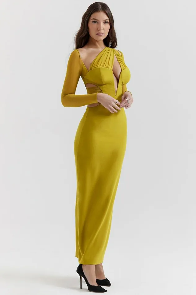 Women Zahra Chartreuse Plunge Maxi Dress House Of CB Dresses