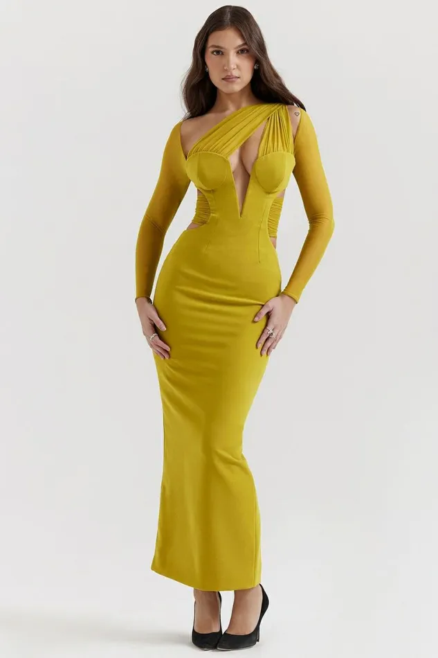 Women Zahra Chartreuse Plunge Maxi Dress House Of CB Dresses